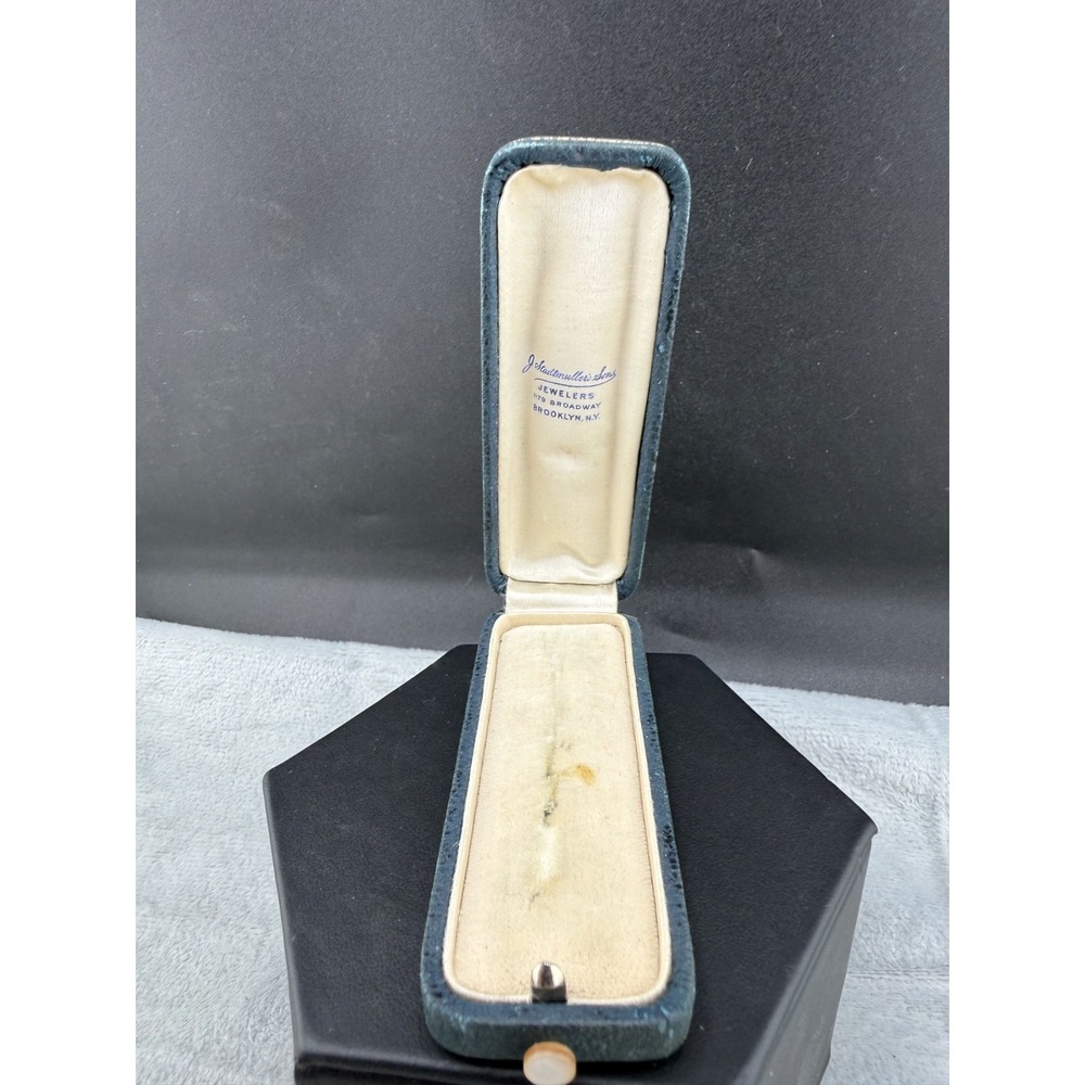 Vintage J. Stadtmuller's Son's Stick Pin Box Blue Gold Trim 3.5 Inch